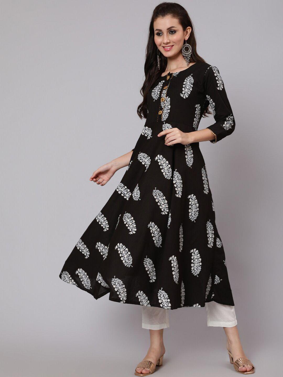 womenclick women black & white paisley printed pure cotton a-line kurta