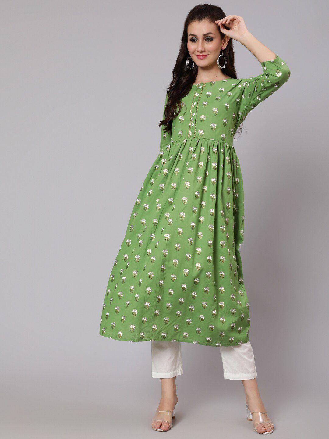 womenclick women green floral printed pure cotton kurta