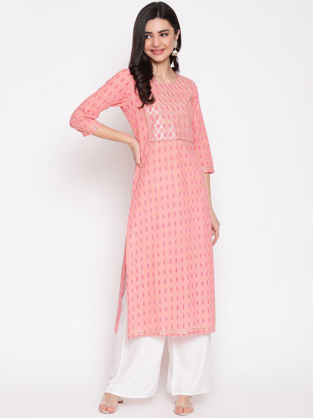 womenclick women pink ethnic motifs printed cotton kurta