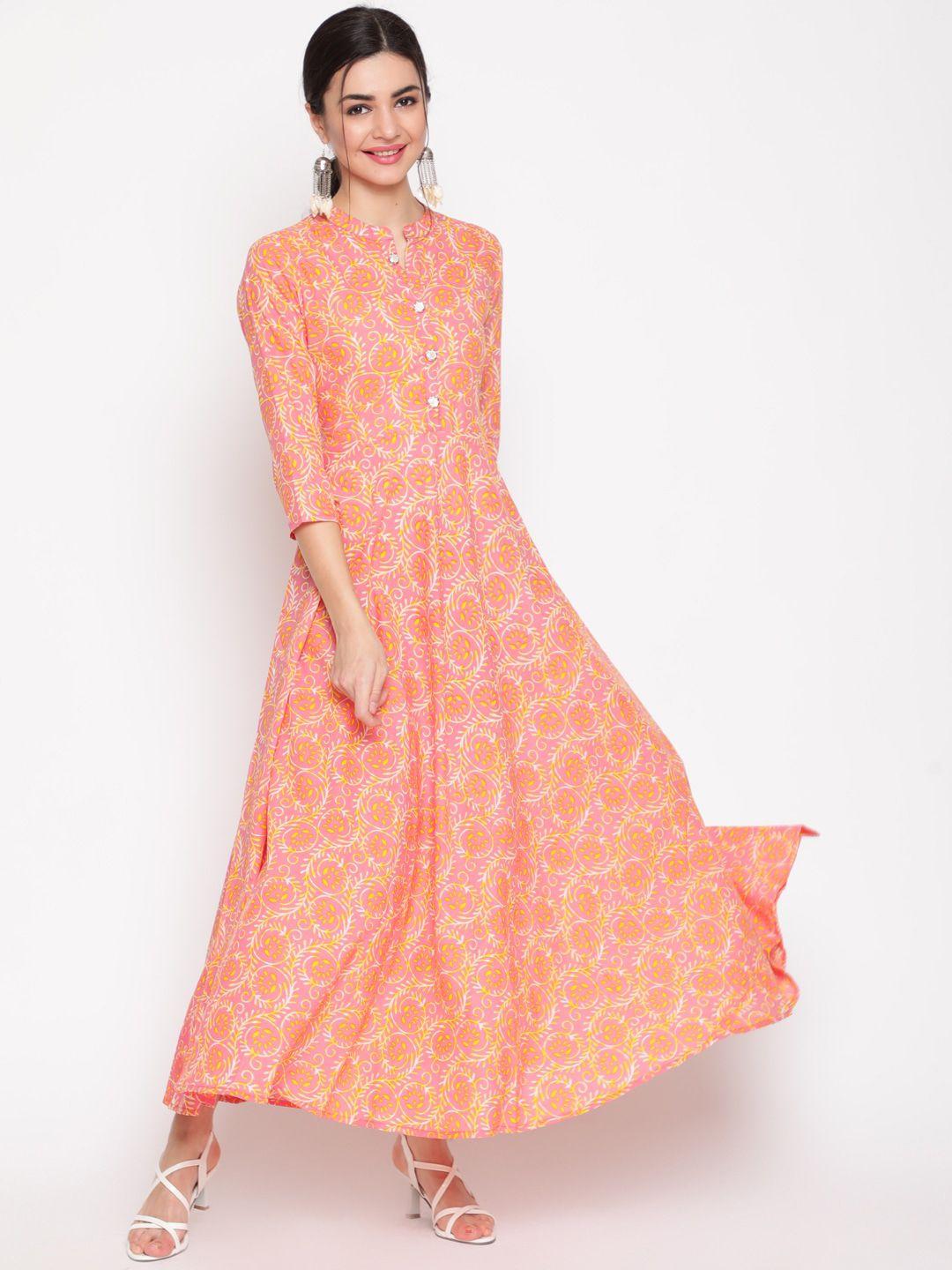 womenclick women pink floral printed anarkali kurta