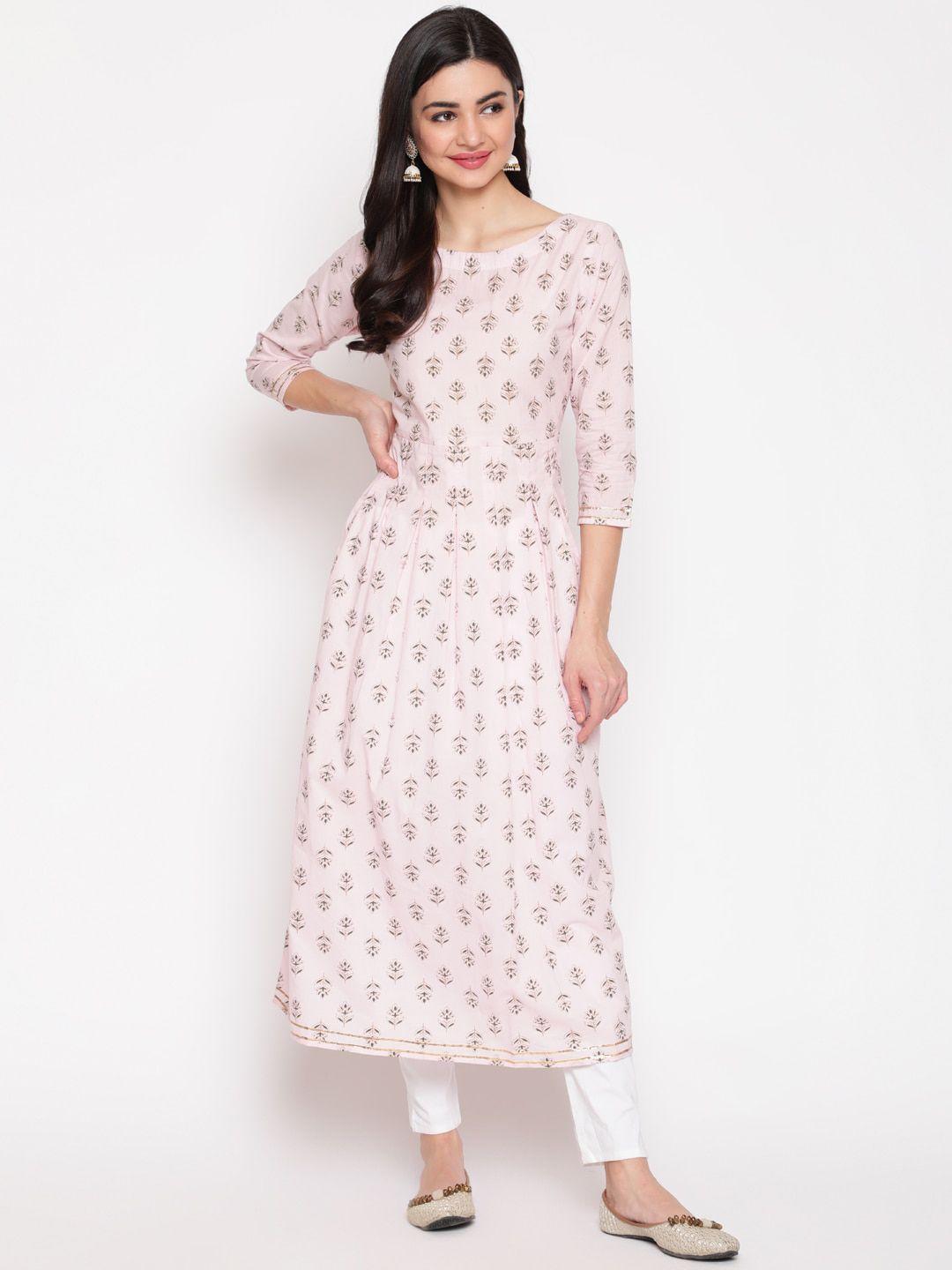 womenclick women pink floral printed pure cotton anarkali kurta