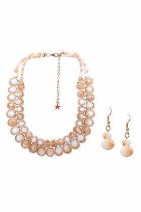 womens & girls set of white and gold crystals western statement necklace and earrings