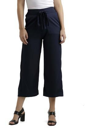 womens 2 pocket solid culottes - navy