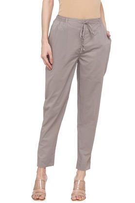 womens 2 pocket solid pants - grey