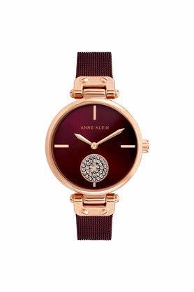womens 34 mm burgundy dial stainless steel analog watch