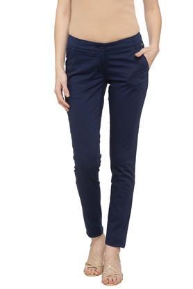 womens 5 pocket solid pants - dark blue