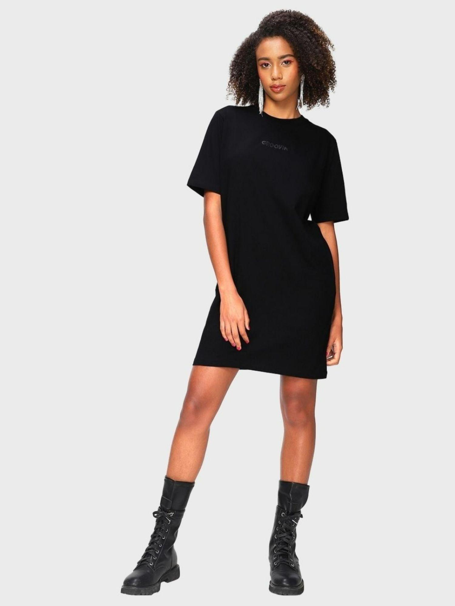womens black graphic boxy fit dress