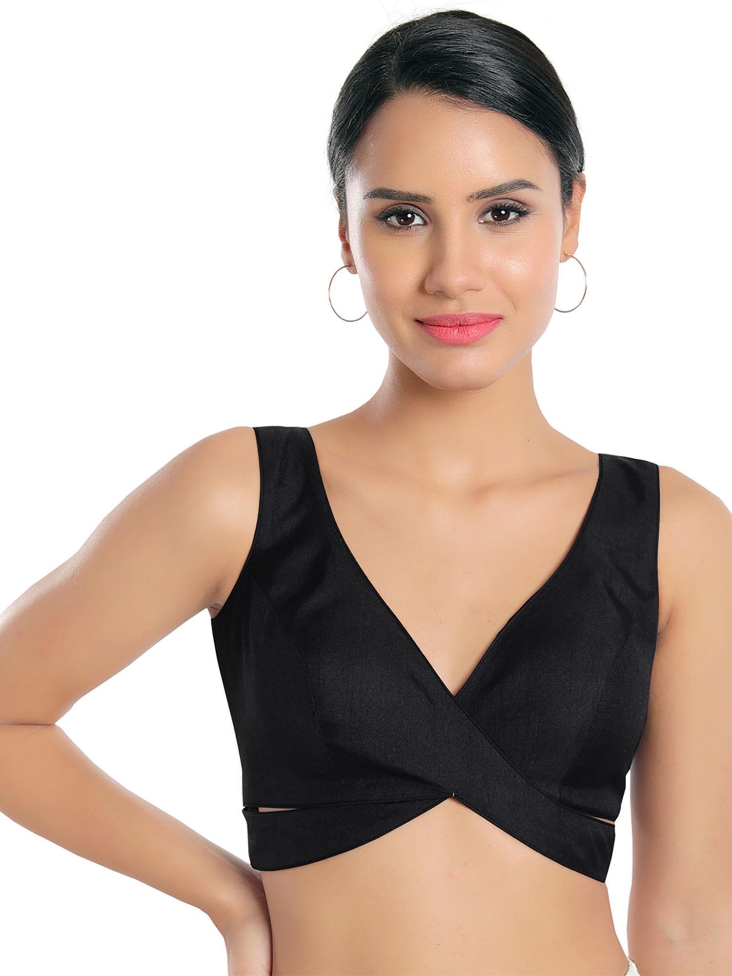 womens black silk back open readymade saree blouse