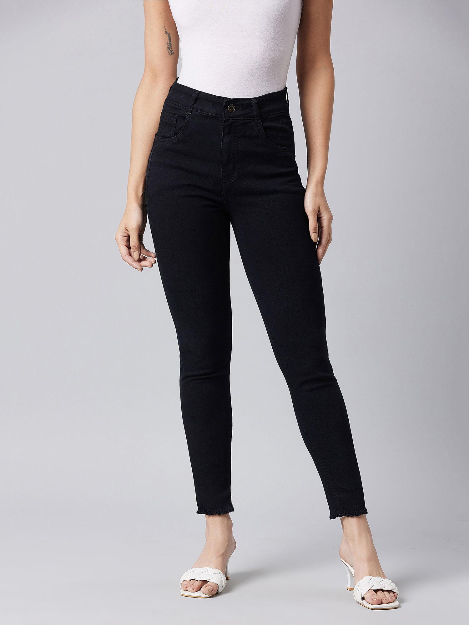 womens black skinny high rise clean look cropped stretchable denim jeans