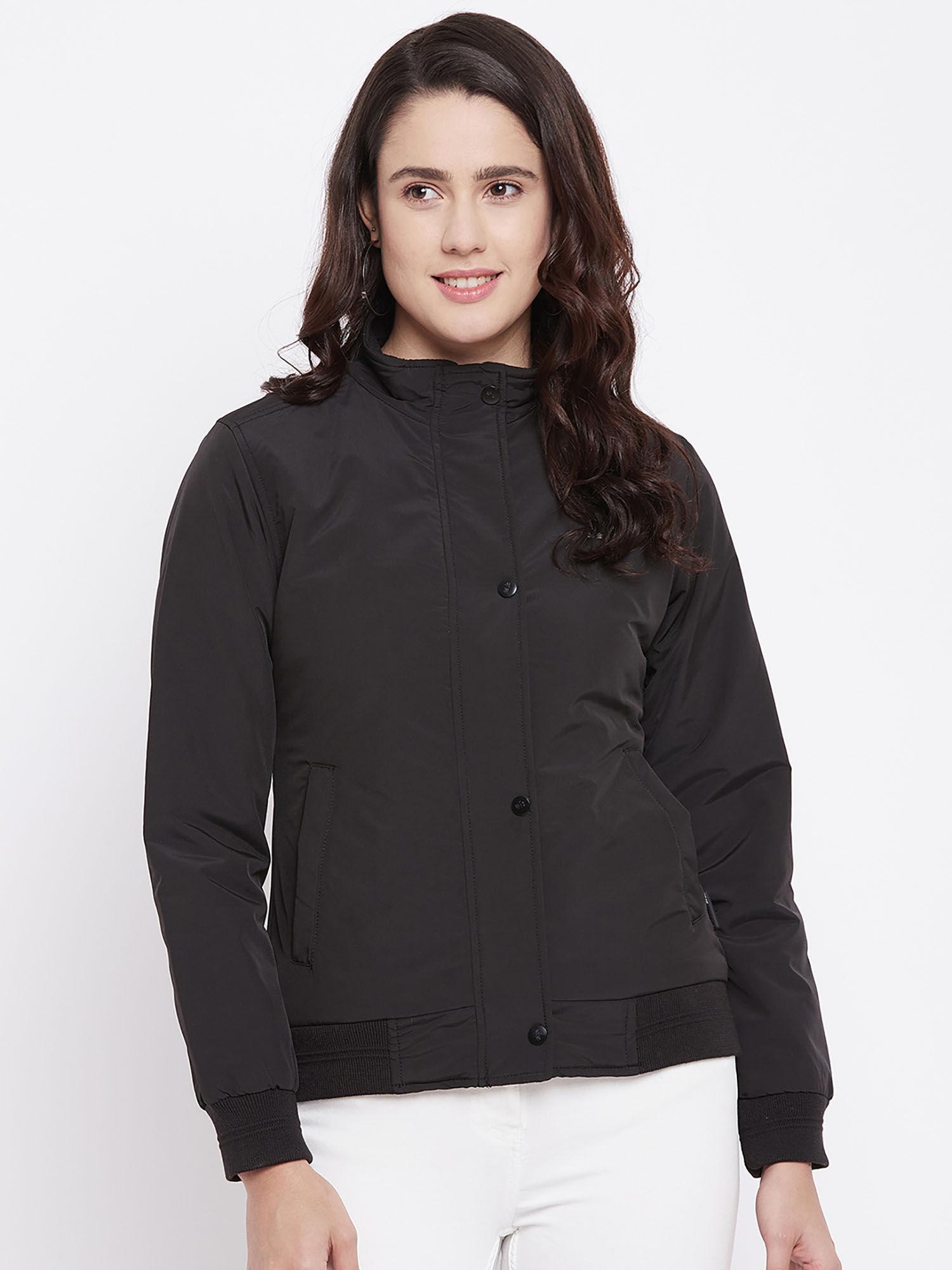 womens black structured nylon casual jacket