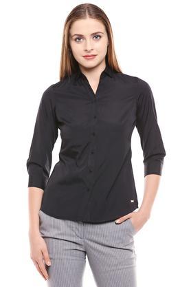 womens collared solid shirt - black