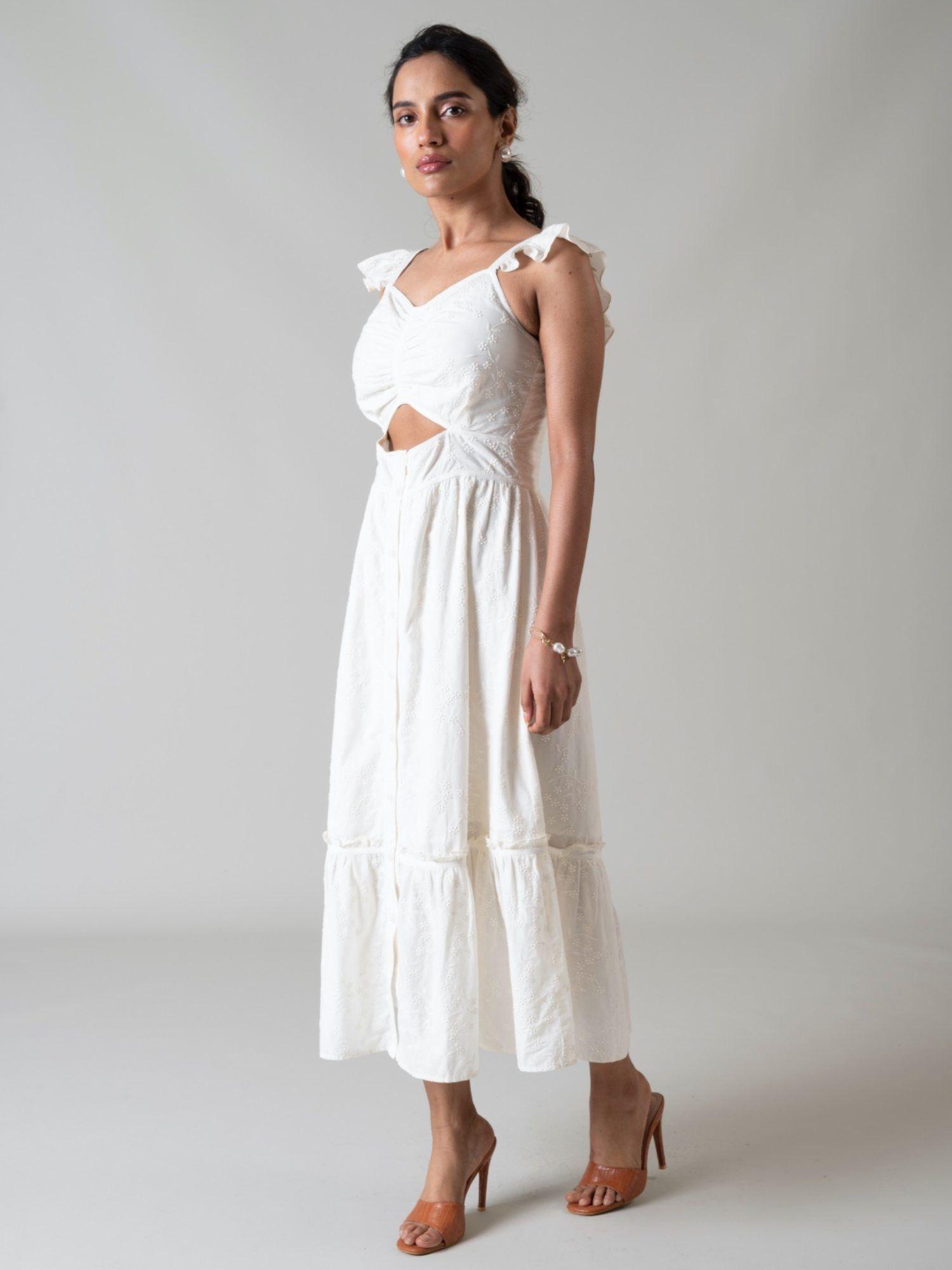 womens cotton a-line chloe white maxi dress
