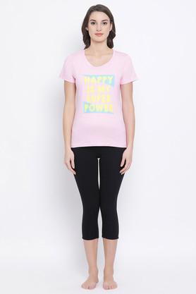 womens cotton rich text print t-shirt - pink