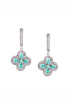 womens flower motif stone studded drop earrings - multi