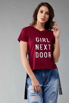 womens girl next door round neck t-shirt - maroon