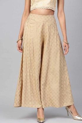 womens gold rayon gold foil print flared palazzo - gold