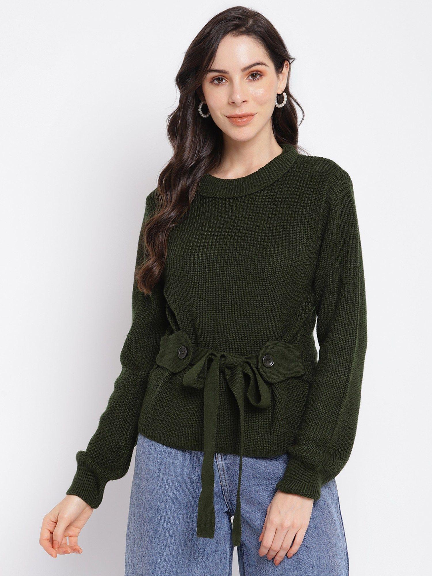 womens green full sleeve solid sweater top