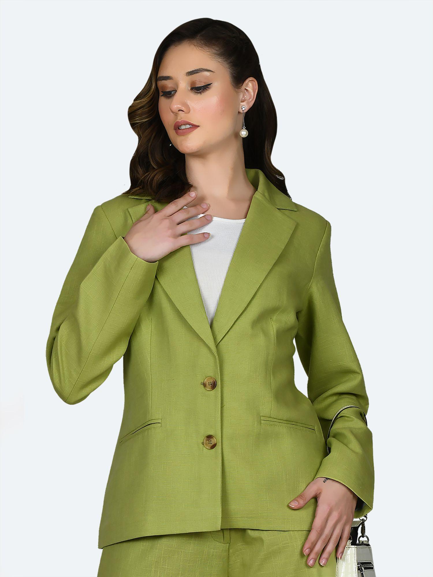 womens green solid blazer