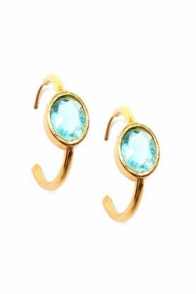 womens hollow hoops with stone earrings - multi