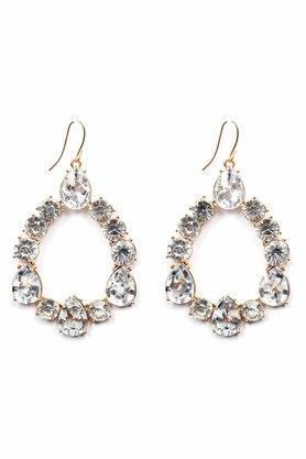 womens hollow oval jewel studded oversized earrings - multi