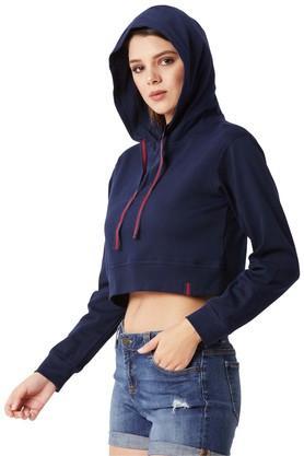 womens hooded neck solid sweatshirt - navy
