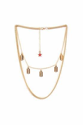womens metallic gold blades pendant multilayered western statement necklace - multi