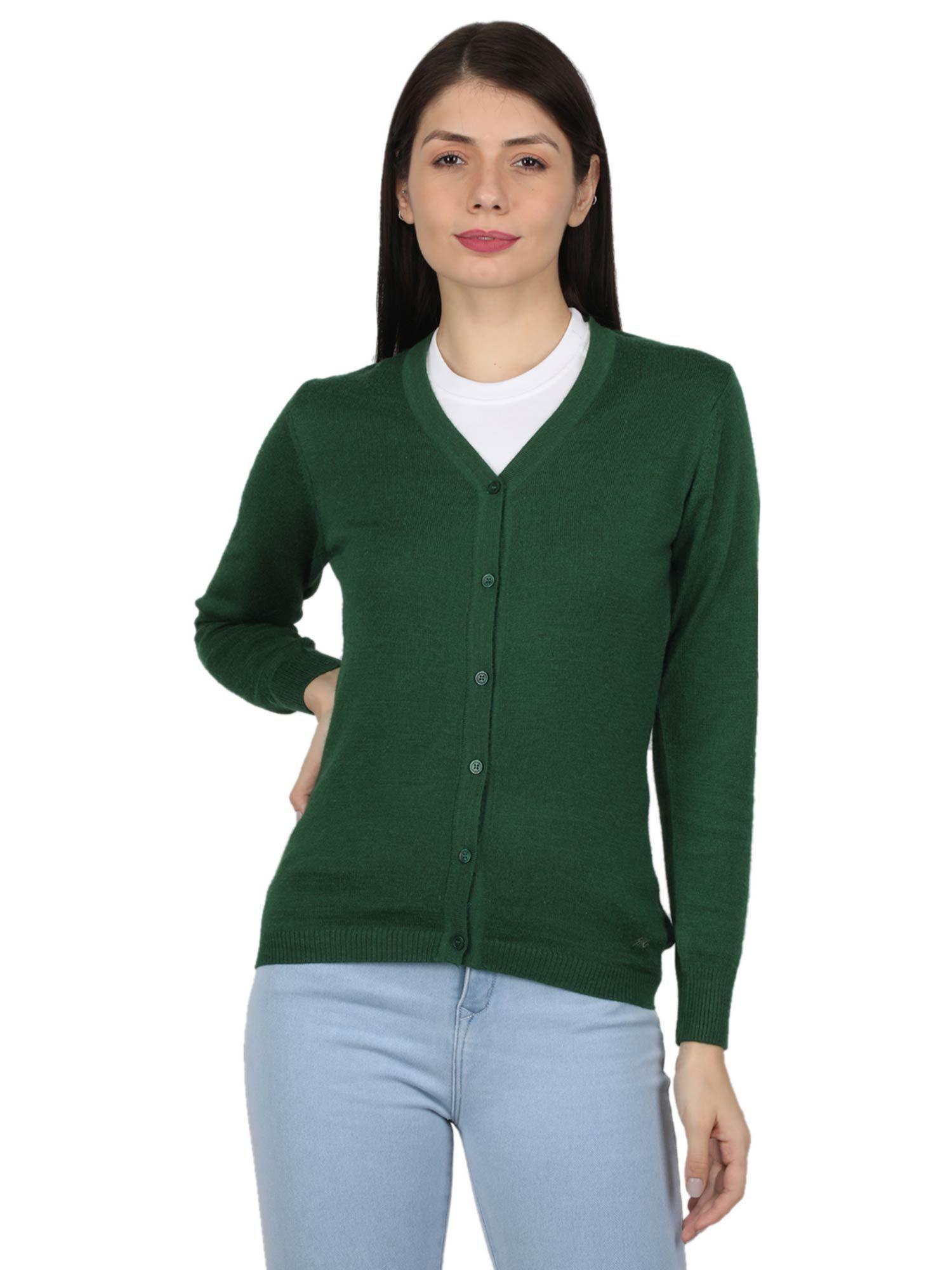 womens modal nylon green solid v neck cardigan