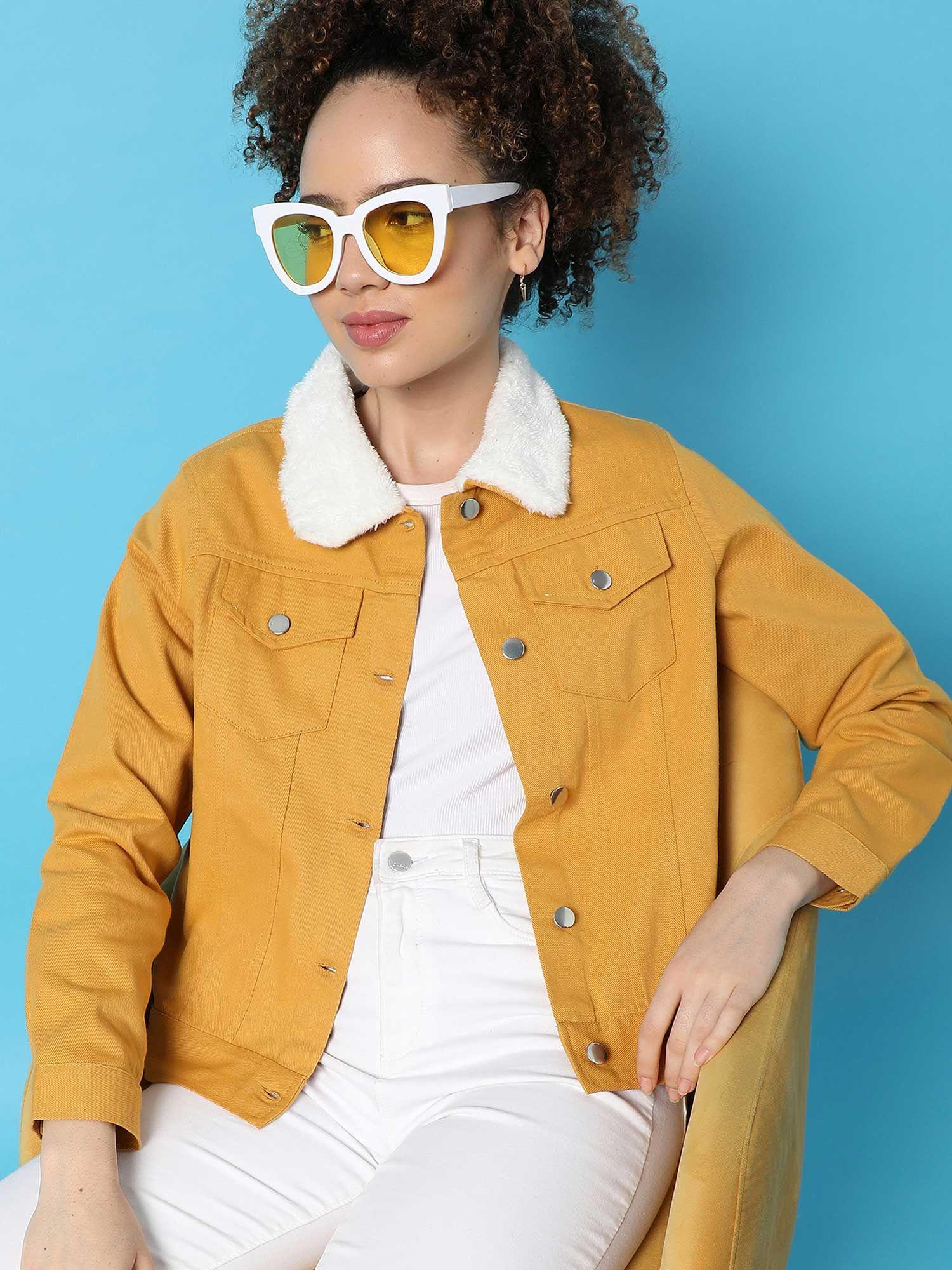 womens mustard denim cotton jacket
