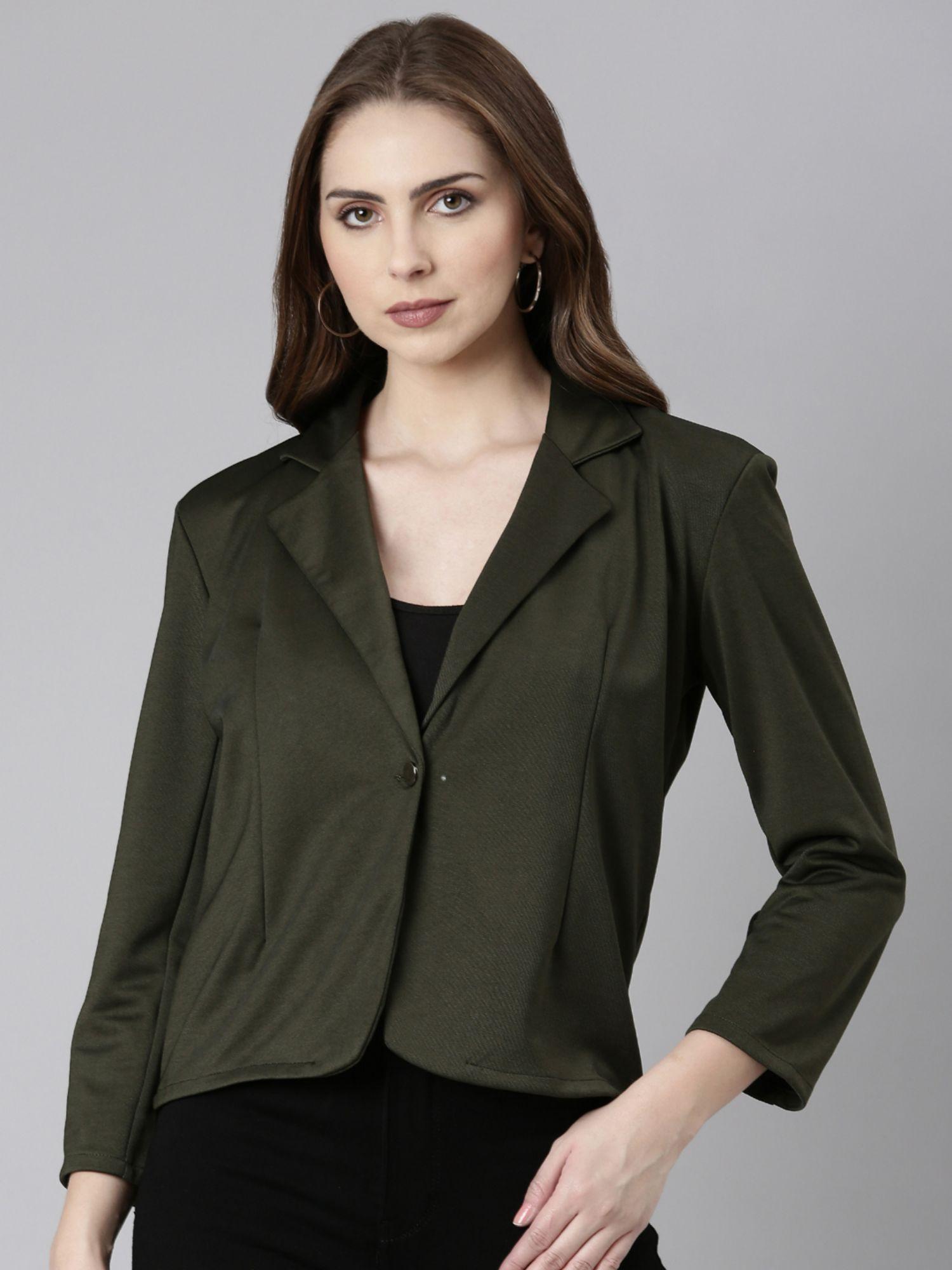 womens notched lapel regular fit olive single-breasted blazer