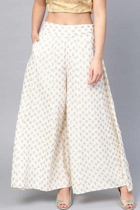 womens off white rayon gold foil print flared palazzo - off white