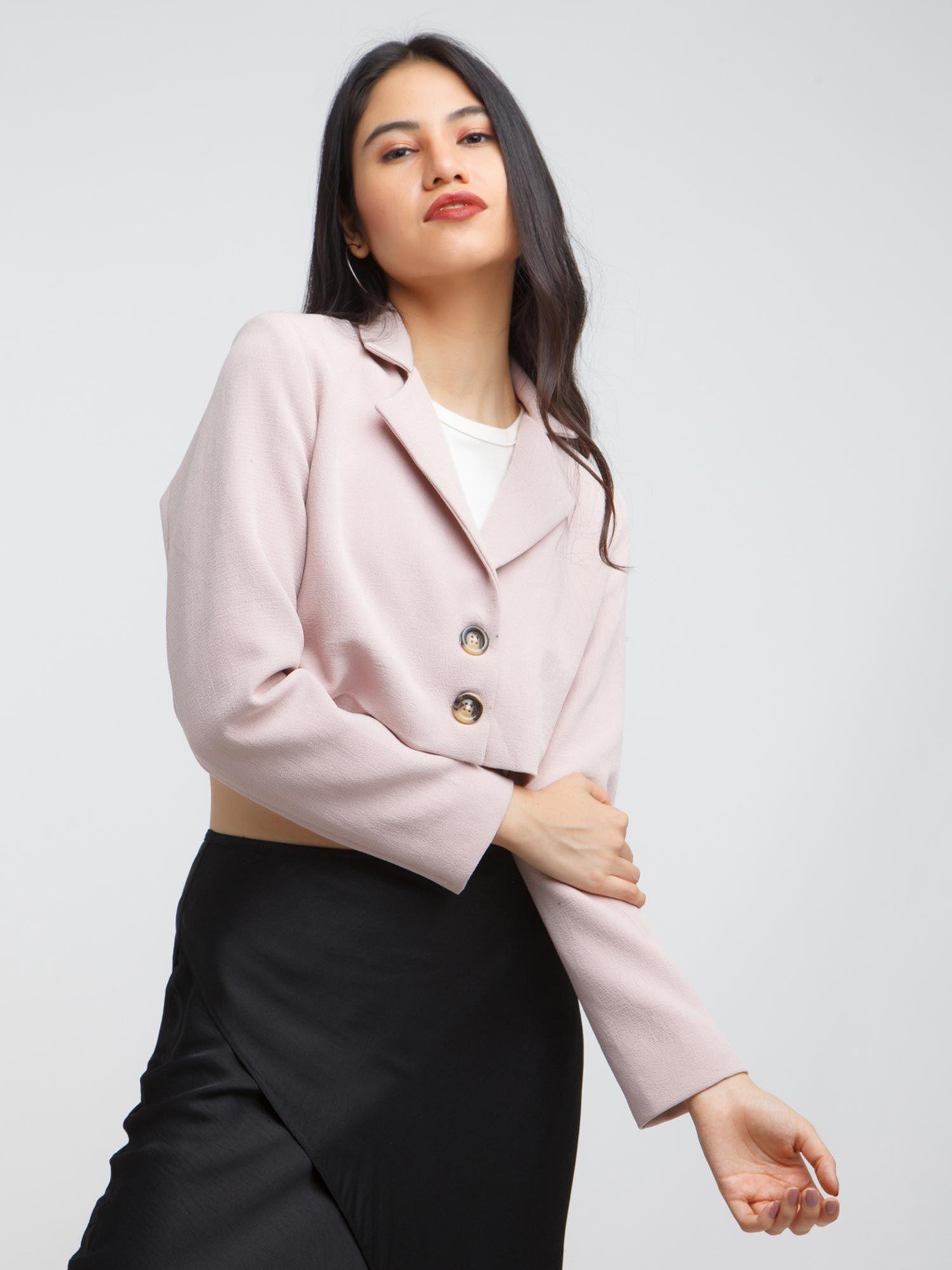 womens pink solid blazer