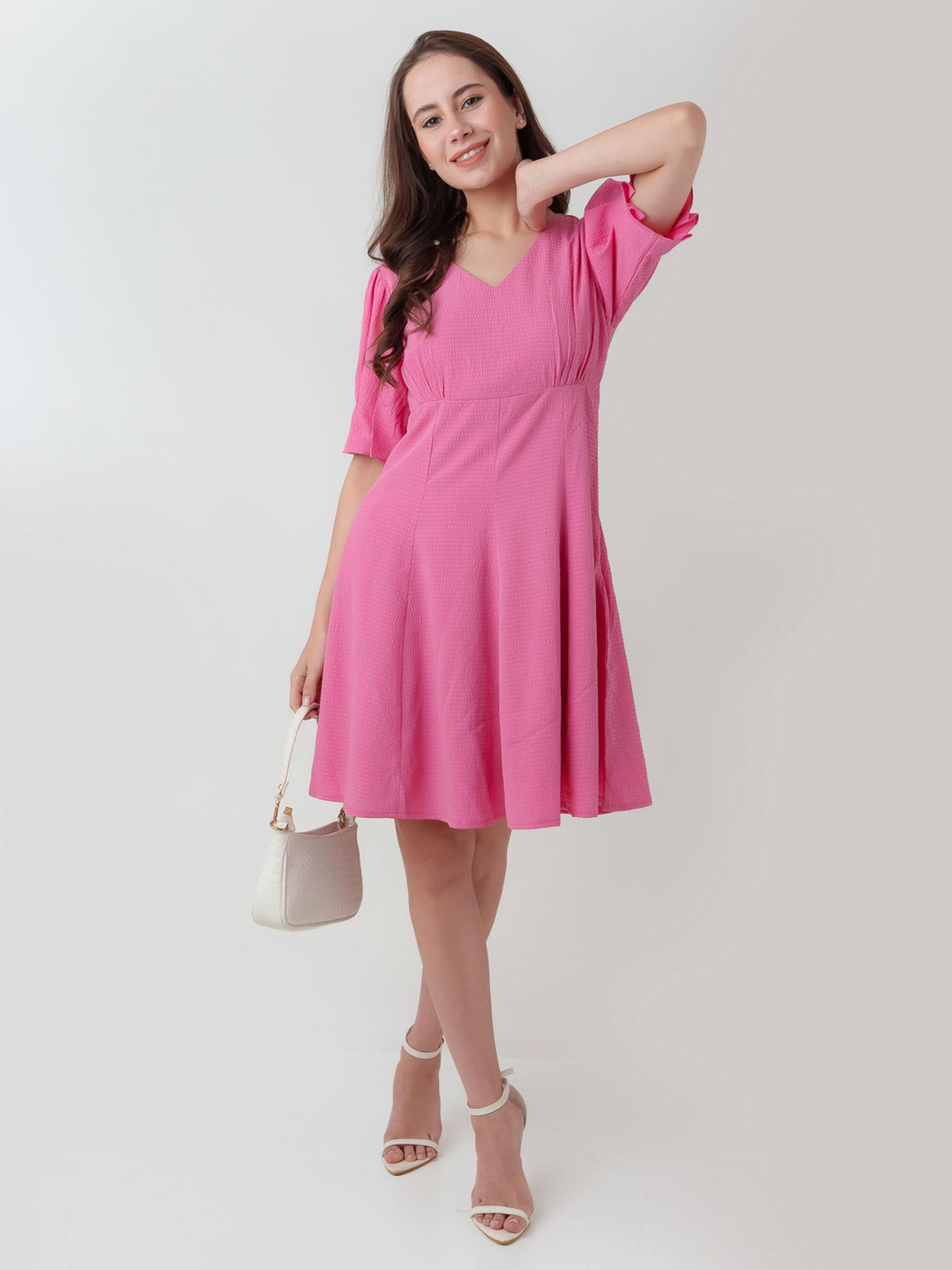 womens pink textured mini dress