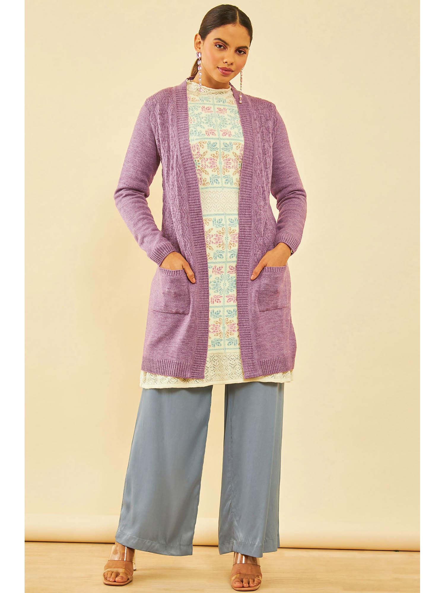womens purple woven design winter shrug