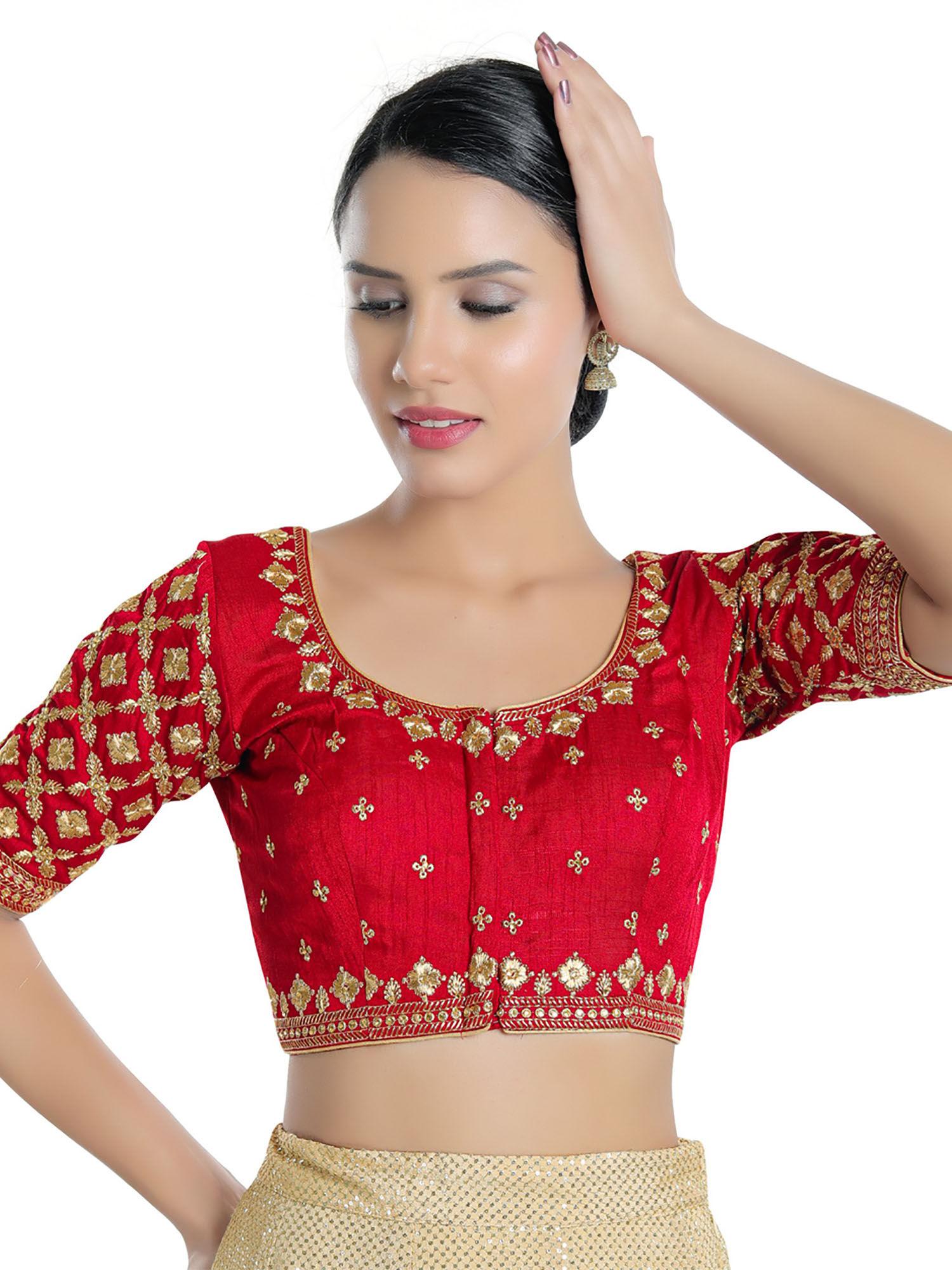 womens red silk front open readymade saree blouse
