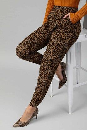 womens regular fit printed cigarette trousers - brown