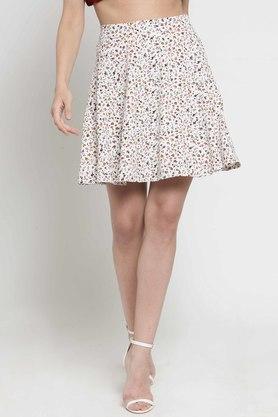 womens regular fit printed flared skirt - white