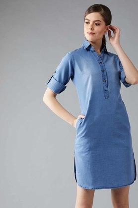 womens shift back to the denim dress blue - blue