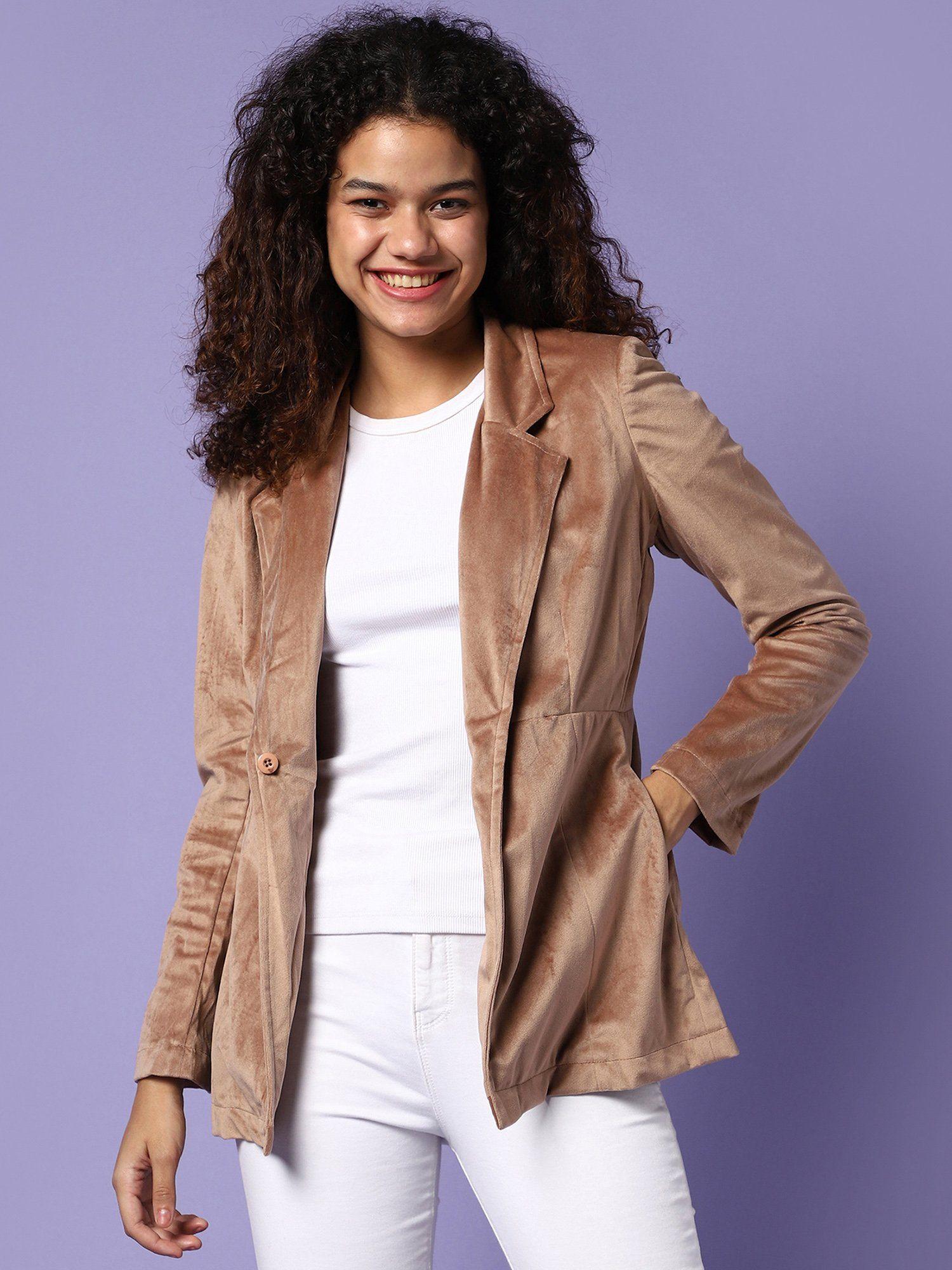 womens solid casual blazer gold (s)