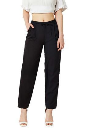 womens solid casual pants - black