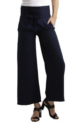 womens solid casual pants - navy