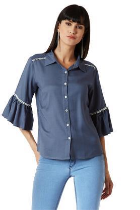 womens solid casual shirt - steel