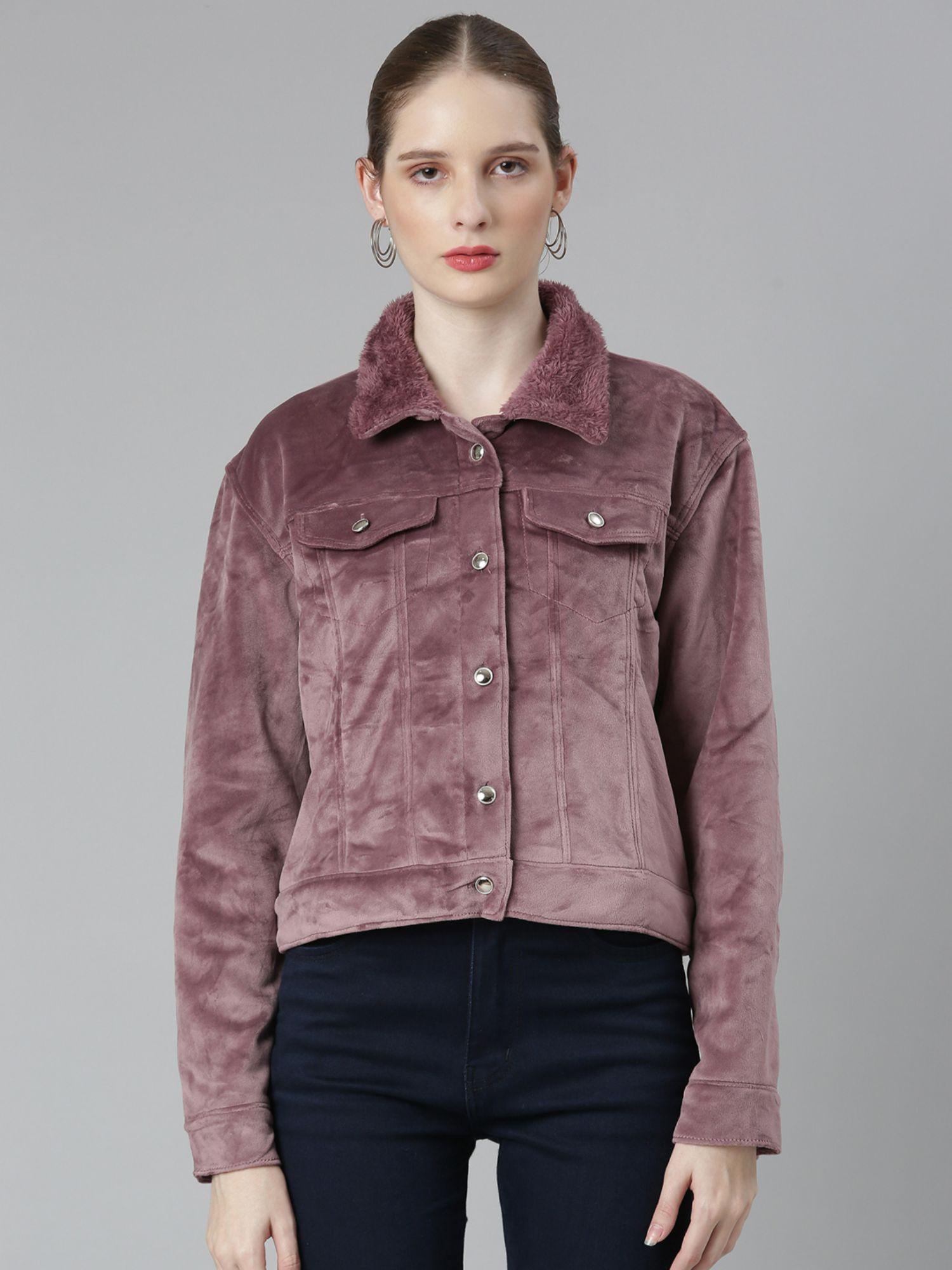 womens spread collar mauve solid tailored jacket