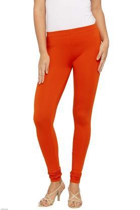 womens stretch mid rise skinny fit churidar - orange
