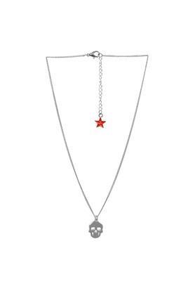 womens western dainty metallic silver skull pendant and chain necklace - multi