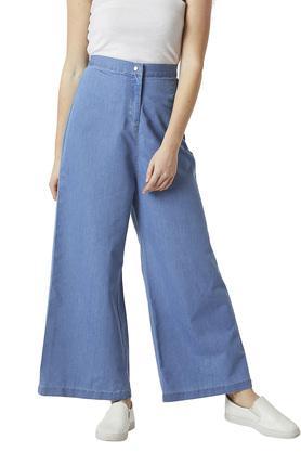 womens wide leg fit high rise washed stretchable pants - blue