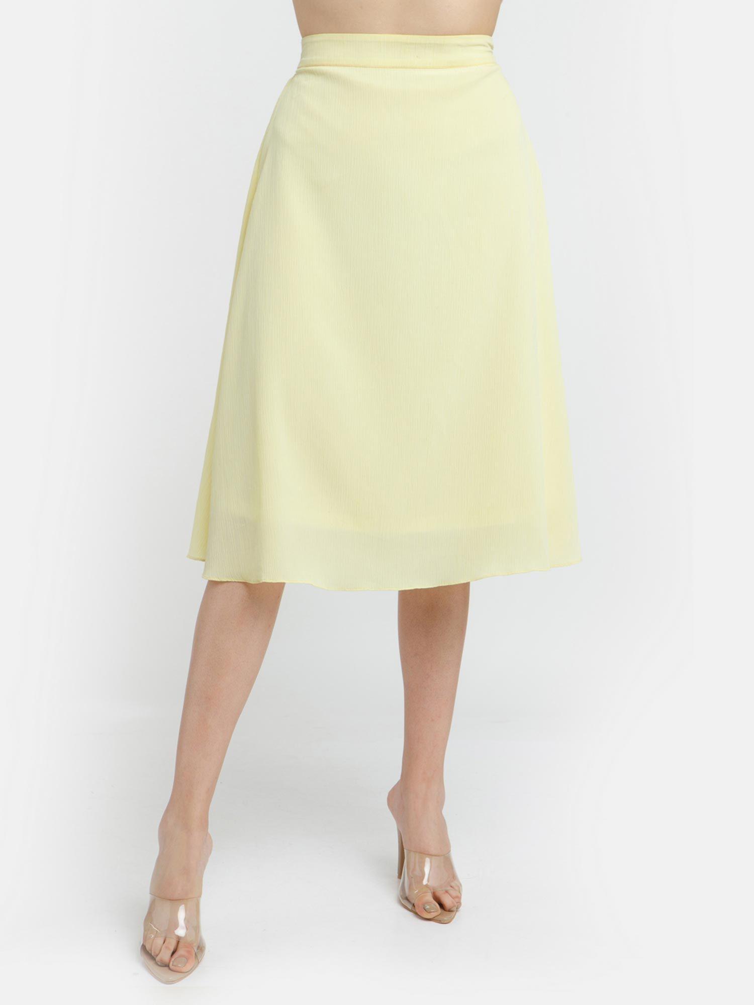 womens yellow solid midi skirt