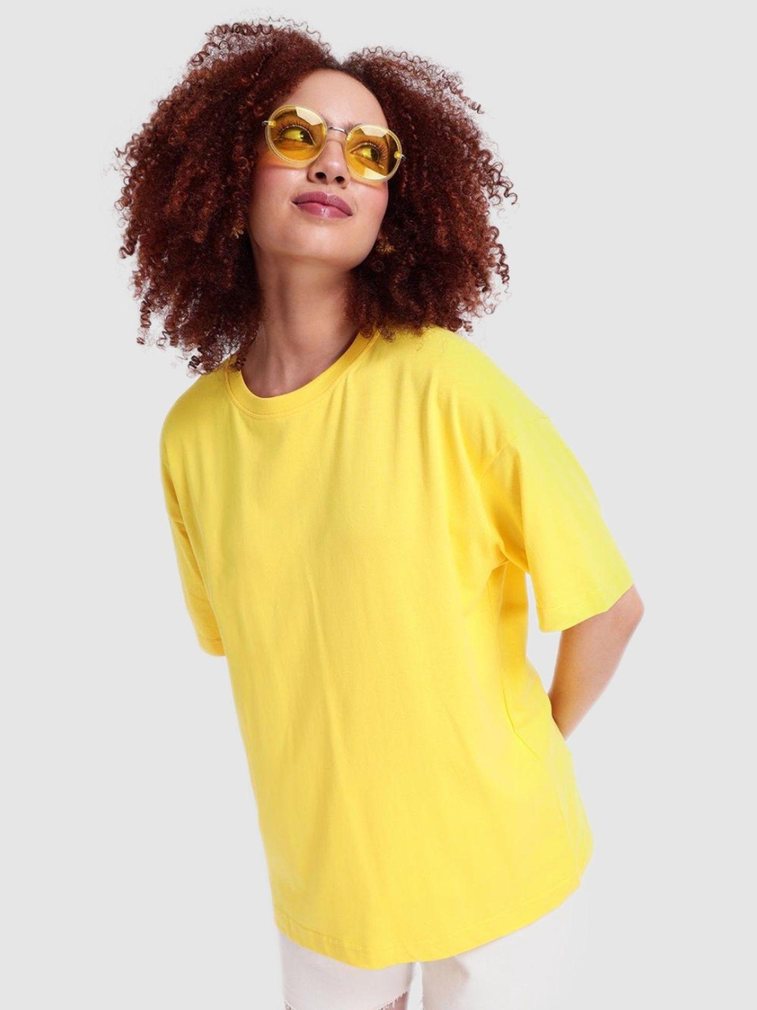 womens yellow solid/plain comfortable t-shirt