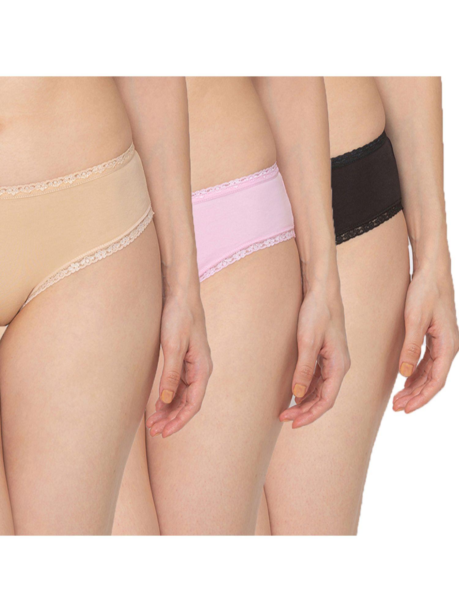 womens's cotton lace bikini panty (pack of 3) - multi-color