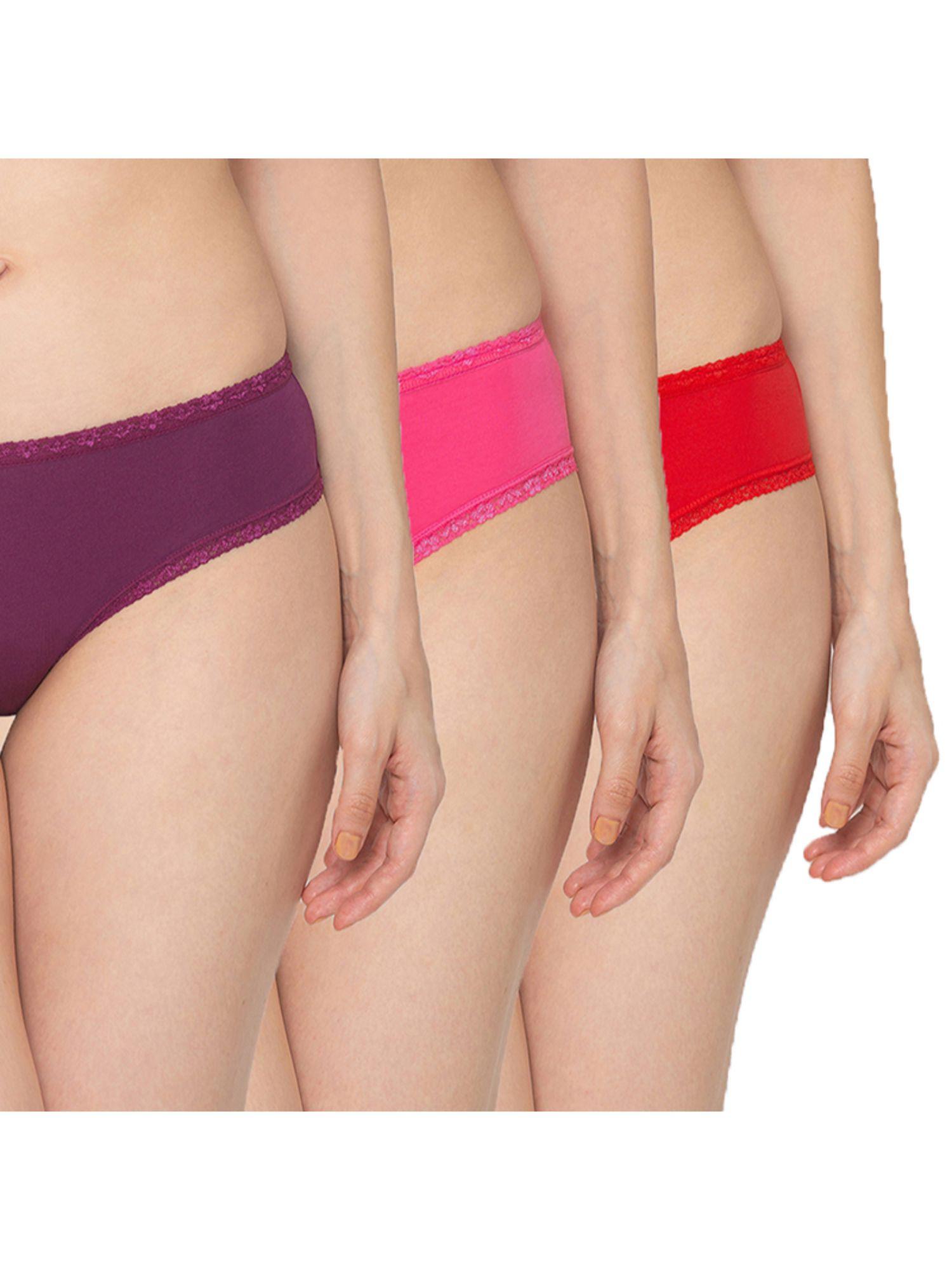 womens's cotton lace bikini panty (pack of 3) - multi-color