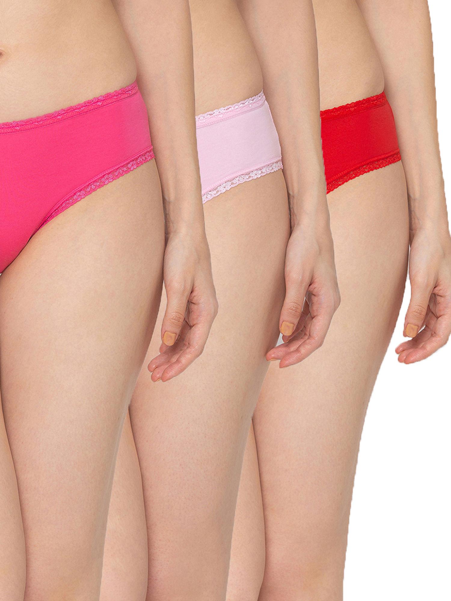 womens's cotton lace bikini panty (pack of 3) - multi-color